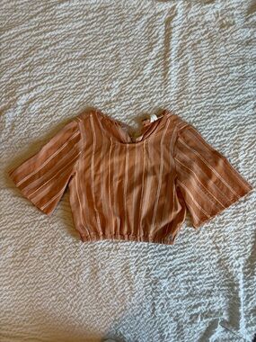 Roxy Rust-Orange Striped Cropped Flutter Sleeve Top